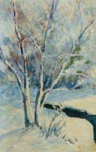   OLD WINTER RIVER LANDSCAPE OIL PAINTING NEW HOPE SCHOOL SNOW ICE COLD
