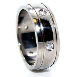 Blue Chip Unlimited   8mm Titanium Ring with Stones & 2 Grooves 