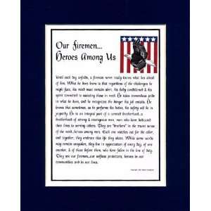  A Gift For A Fireman. This Poem Is Double Matted In Navy Blue 