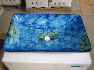 Long Square Colorful Textures Glass Vessel Sink Vanity  