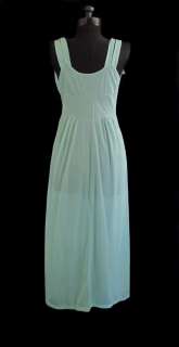 Vintage 50s NWT Teal Embroidered Flowers Pinup Silky Nightgown 