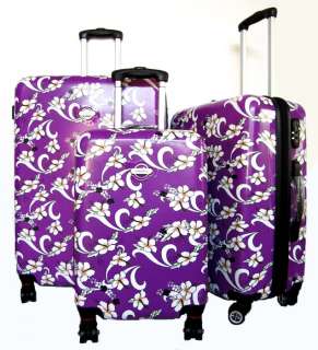 3Pc Luggage Set Hard Rolling 4 Wheels Spinner Upright Hawaiian Floral 