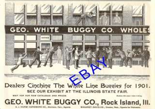 NEAT BIG 1900 GEORGE WHITE BUGGY CO AD ROCK ISLAND IL  