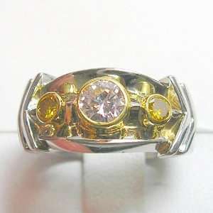  14K Two Tone Gold Natural Yellow and Pink Diamond Ring 