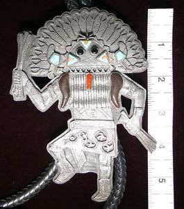 Silver and Turquoise Hopi Kachina Dancer Bolo Tie  