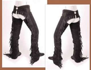 Black Suede Horse Ride Drive Western Show Leather Chaps  