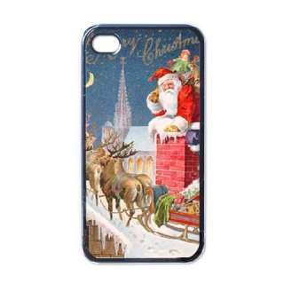 Merry Christmas Santa Claus Greetings Black Case for iphone 4 Reindeer 