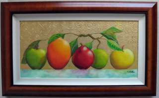 FRUIT MEDLEY fruit original oil painting burl frame  