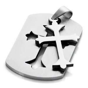  Templar Stainless Steel Cross Plate Pendant Necklace 