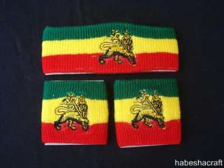 Ethiopian lion of Judah head band and 2 wrist bands set  