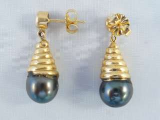 14KY GOLD TAHITIAN PEARL/DIAMOND NECKLACE/EARRING SET  