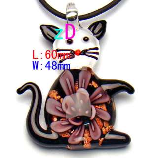 g291 Multi Color Flower Black Cat Murano Lampwork Glass Pendant 