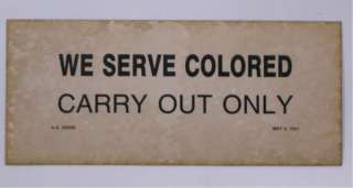 BLACK SEGREGATION SIGN CARRY OUT ONLY 1931  