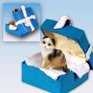   & White Scottish Fold Blue Gift Box Cat Ornament