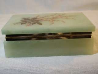   Alabaster Hand Carved Trinket Box Made Italy Bleeding Heart Flowers