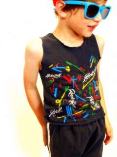 Faded black vintage tank top has a Rock & Roll print with classic 