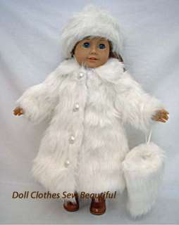 Doll Clothes 3 PC White Fur Coat Tam Muff fits American Girl  