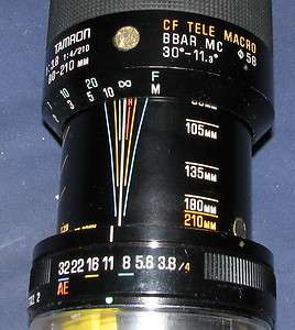 Tamron 80 210mm 13.8 14/210 BBAR MC CF Tele Macro Adaptall 2 AE Lens 