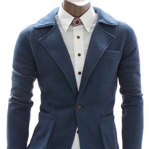Doublju Mens Casual Hoodie Blazer Jacket BLUE (AH810)  
