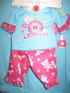 NWT DOLLIE ME MATCHING GIRLS DOLL LOVE PAJAMAS FIT AMERICAN GIRL BITTY 