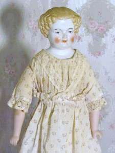   Antique Early Blond China Doll Detailed Head Body Clothes Dress  