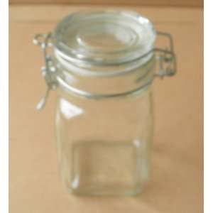  Glass Storage Jar with Lock Latch   Square shaped   4 3/4 
