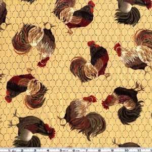   Rise N Shine Roosters Tan Fabric By The Yard Arts, Crafts & Sewing