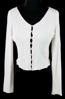   PACINI White Pintucked BUTTON DOWN CROPPED CARDIGAN SWEATER S  