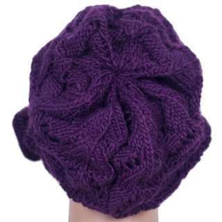 New Stylish Bow Purple Knitted Brim Beanie Visor Cap Hat #H28  