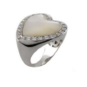    Ring 925 Rhodium w/ Stone Heart & Clear Czs Around 