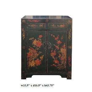   Chinese Green Flower Birds Side Table Cabinet Ass870