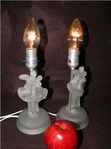 VINTAGE ART DECO PAIR BOUDOIR LAMPS FROSTED/SATIN GLASS DANCING COUPLE 