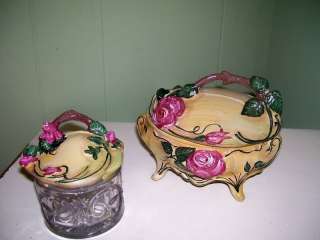 ART NOUVEAU METAL JEWELRY BOX Trinket VANITY hp Roses  
