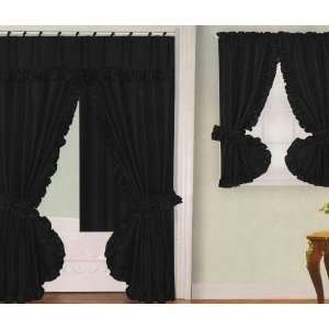 Black Fabric Double Swag Shower Curtain with Matching Window Curtain 