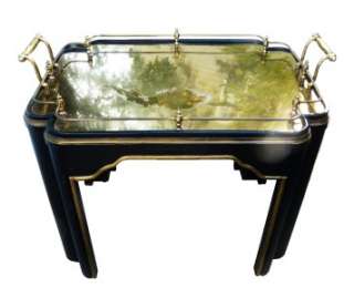 CHINOISERIE DRAPER STYL TEA TABLE HOLLYWOOD REGENCY LACQUER & BRASS 