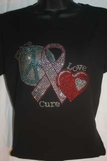 Breast Cancer Peace Love Cure Rhinestone BLING Shirt S 3XL NWOT  
