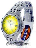 New Fossil Mens Blue Silver / Yellow Surf Dive Watch  
