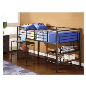  Walker Edison Metal Twin Loft Bed with Desk and Shelves 