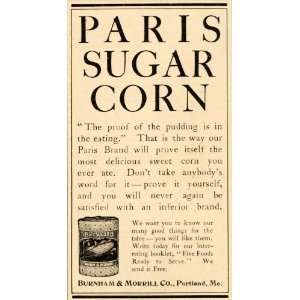  1908 Ad Paris Sugar Corn Burnham Morrill Portland Maine 