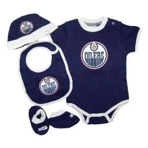  Edmonton Oilers Baby 4 pc Creeper Bib Bootie Beanie Set 