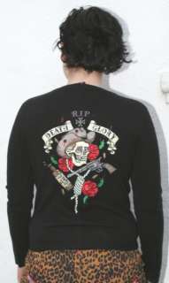 Lucky 13 Rest In Peace Skull Pistons Embroidered Cardigan