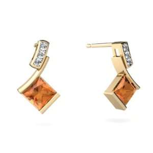  14K Yellow Gold Square Fire Opal Drop Earrings Jewelry