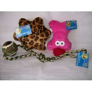  Dog Toys   2 Plush Squeak Toys (Leopard 6 and Pink Bone with Squeak 