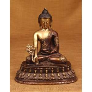  Miami Mumbai Buddha Sitting on Double Lotus Brass Statue 