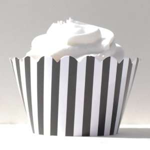  Dress My Cupcake Black and White Striped Cupcake Wrappers 