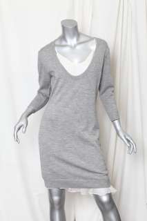 PHILLIP LIM Grey Knit CASHMERE Blend Sweater Dress+Ruffle SILK 