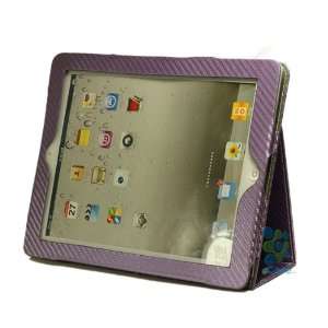 Purple Carbon Fiber Pattern Dual Station Case Stand Cover for iPad 2 