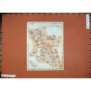  1909 Colour Map Italy Street Plan Pompei Basilica Piano 