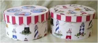 Fabric Covered Hat Boxes, Lighthouse fabric, Lg. 3 set  