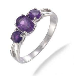  1.50 CT 3 Stone Amethyst Ring In Sterling Silver In Size 6 